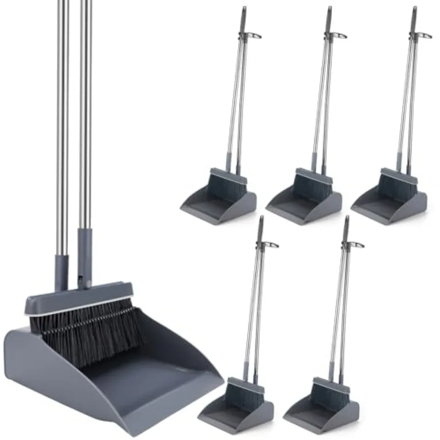 

Набор из 6 предметов: метла и совок с длинной ручкой 48 дюймов, комбинированный комплект с подставкой, большой размер, жесткая метла и совок для офиса