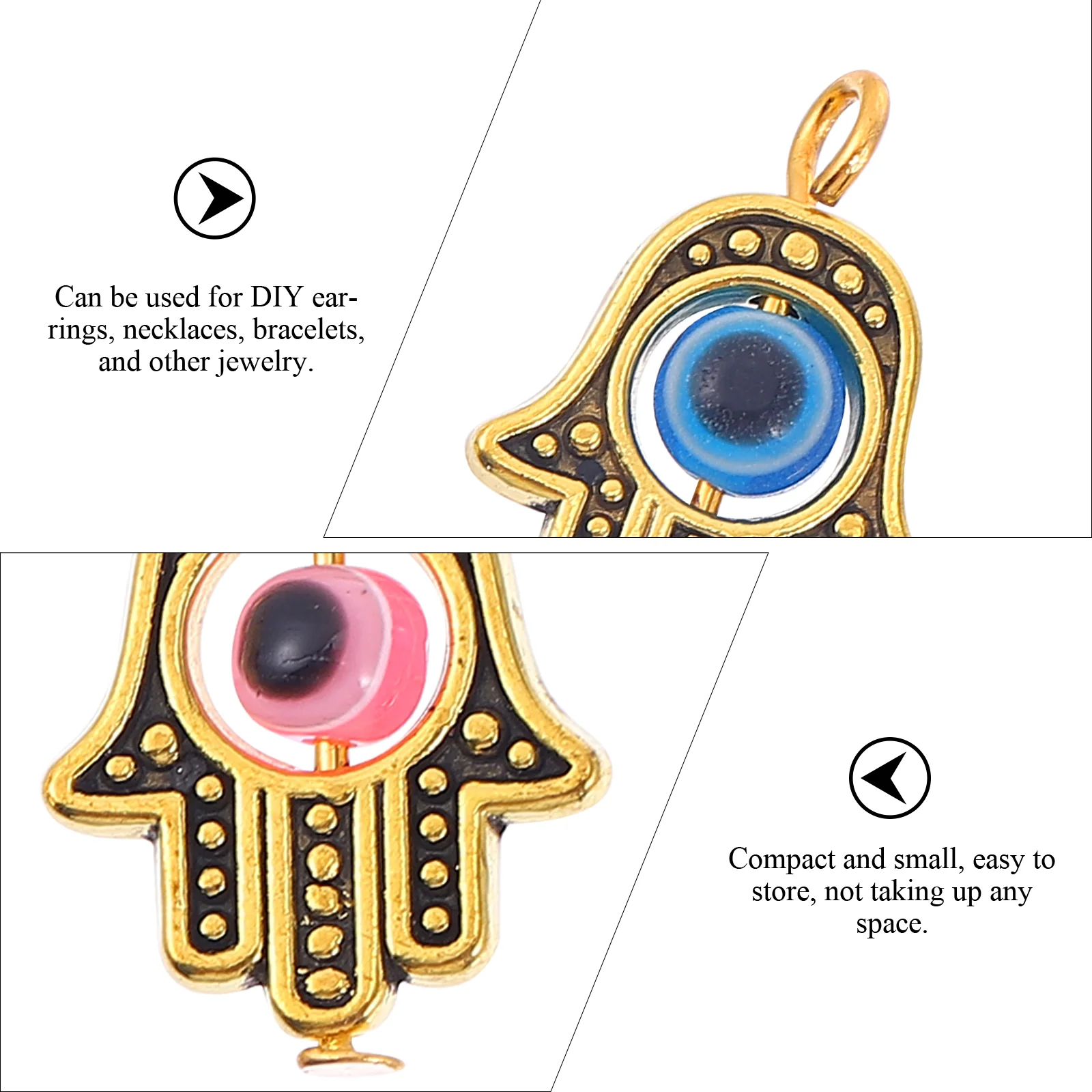 25 Pcs Rotating Bead Zinc Alloy Evil Eye Charms for Jewelry Making Compact Storage Unique Eye Palm Shaped Pendants