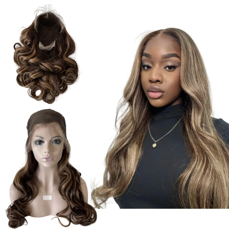 

200% Density Malaysian Human Virgin Hair Ombre Piano Color T4 and 27 13x4 HD Swiss Lace Frontal Wigs 24 Inches