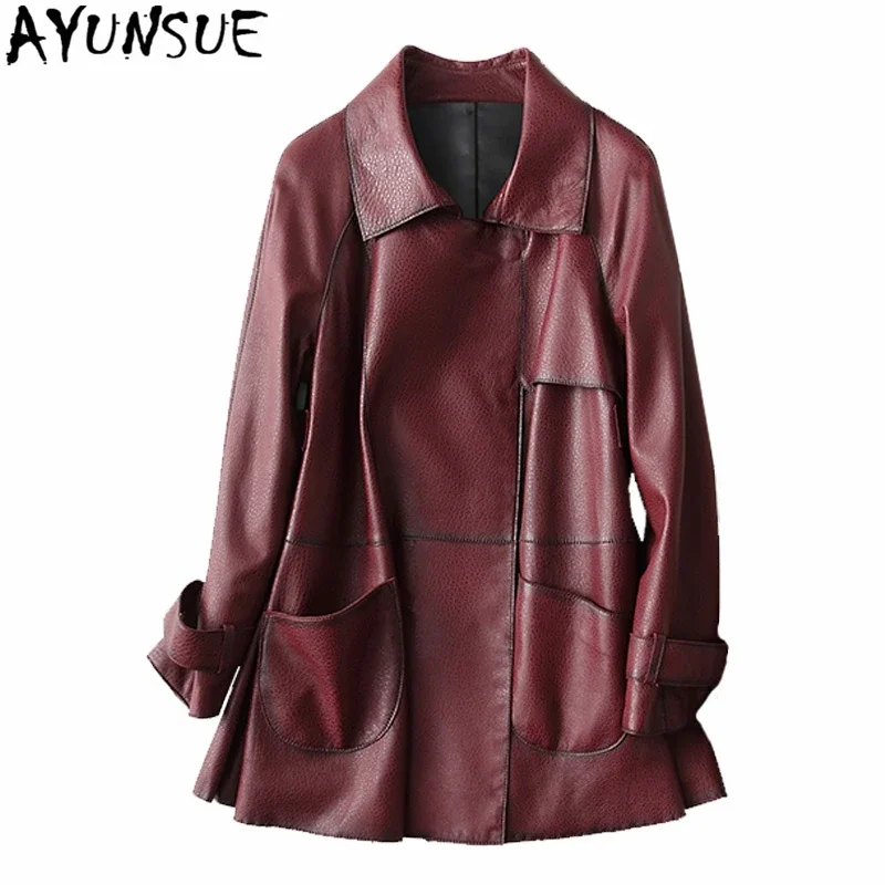 AYUNSUE 2020 New Genuine Leather Jacket Women Spring Autumn Jackets Long Slim 100% Real Sheepskin Coat Streetwear Female 29054