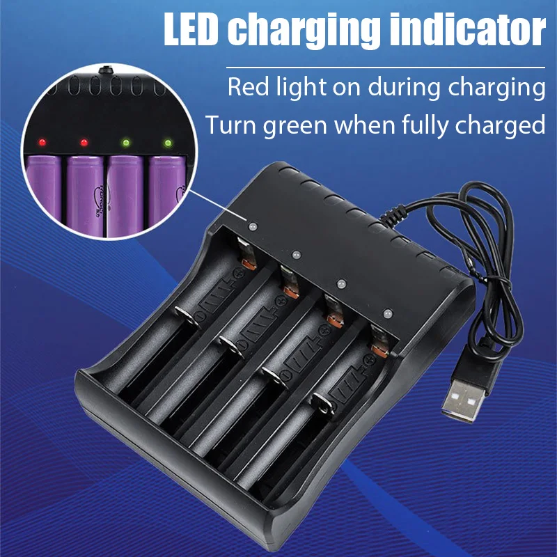 4 Slots 18650 Battery Charger 3.7/4.2V Series Lithium Battery Charging For 18350 14500 26500 22650 Fast USB Charging Adapter