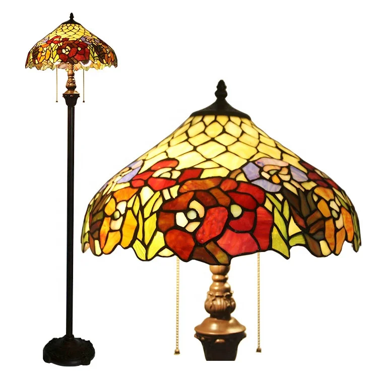 Longhuijing 16 inch Tiffany floor lamp colored glass standard lamp high-quality desk lamp, high footed living room night lamp