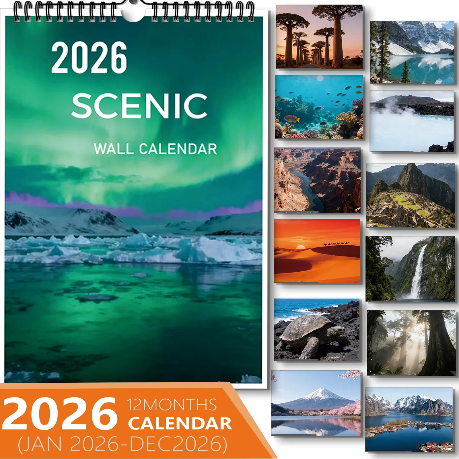 

1PC Stunning Calendar With Breathtaking Natural Views,Ideal For Home Decor, Great For Nature Enthusiasts, Perfect New Year Gift