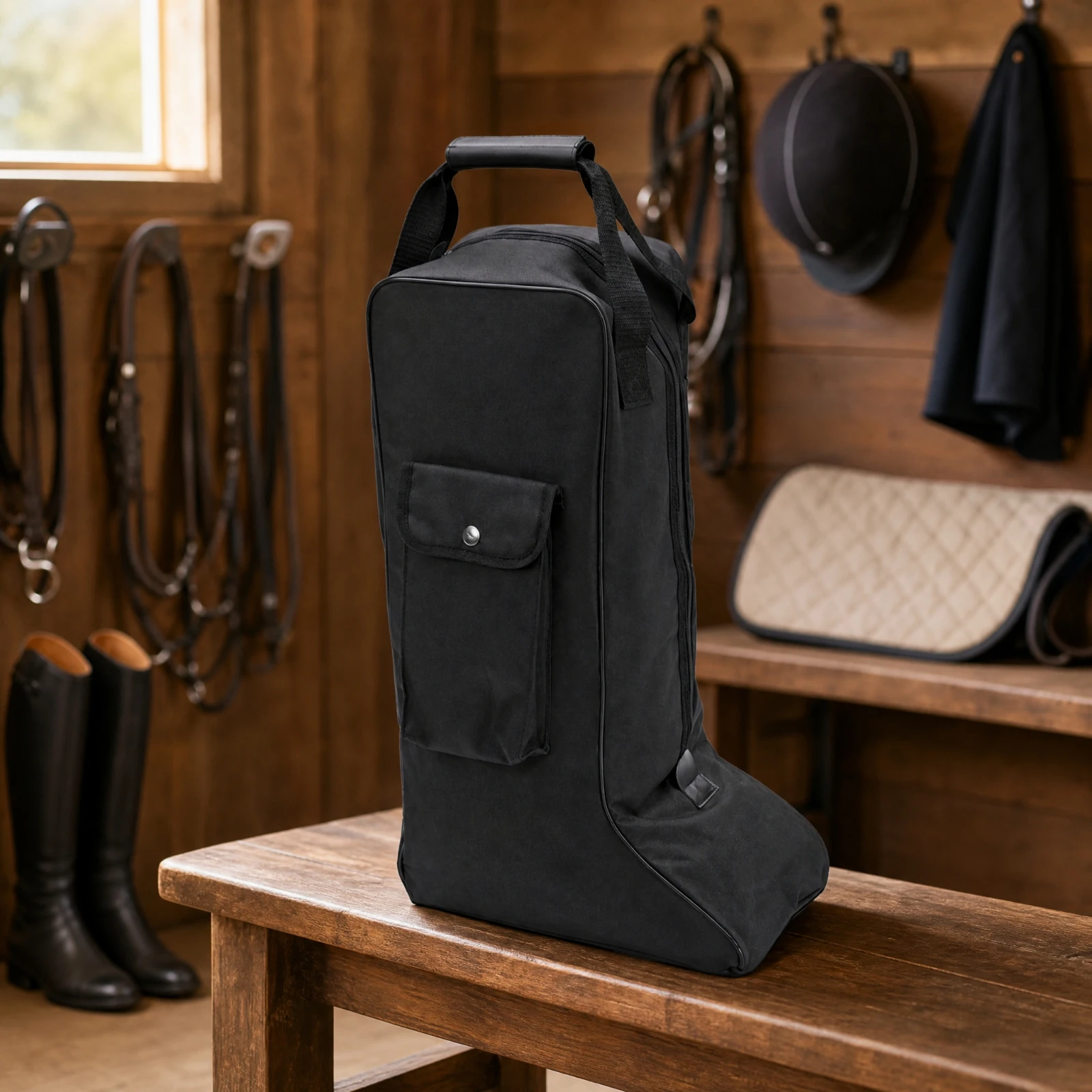 Tall Boot Storage Bag Long-Lasting Riding Boot Bag with Outer Pocket Heavy-Duty Structured for Equestrians, Travel