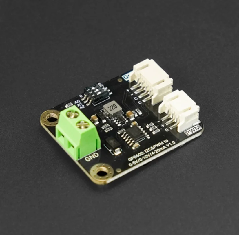 

16-битный модуль ЦАП, выход 0-10В/4-20мА, управление I2C/PWM, погрешность 0,2%, для Arduino/ESP32/RPi