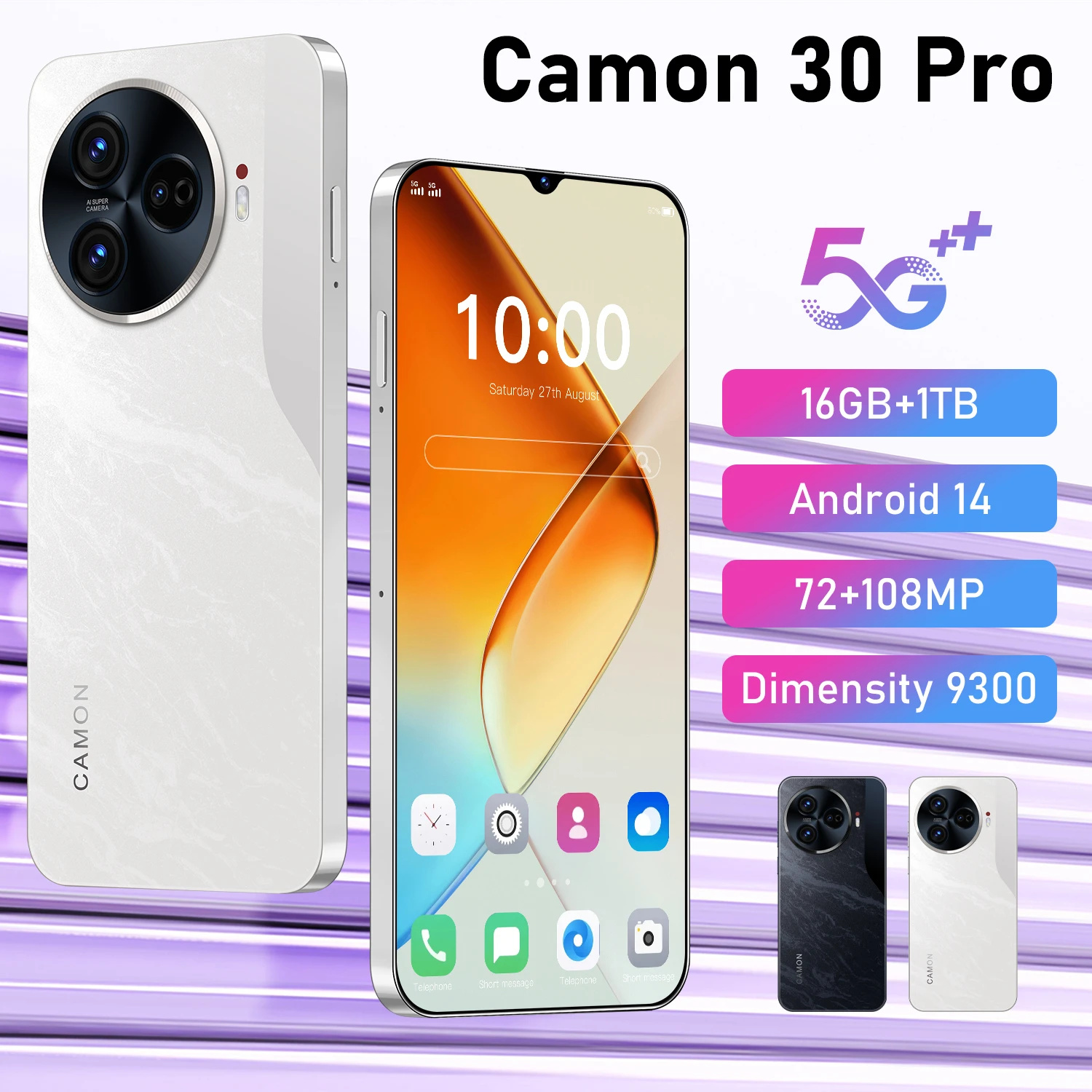 

New Smartphone Camon 30 Pro Global Version Mobile Phone 16G+1T 7.3'' HD+ Android 14 6800mAh 4G/5G Dimensity 9300 Cellphone 108MP