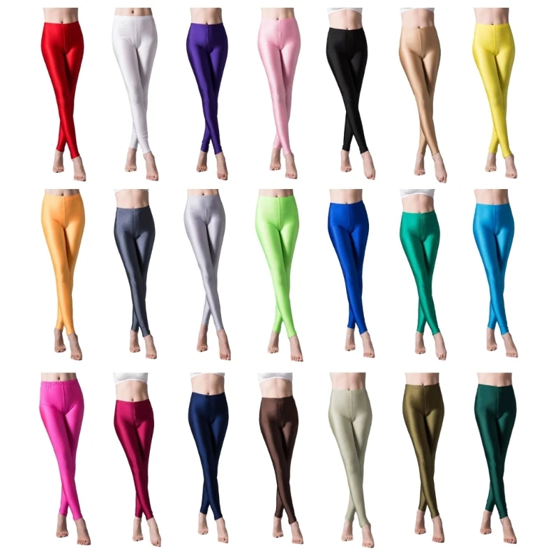 ผู้หญิงสูงเอวกางเกงโยคะGlossyกีฬาTightsออกกำลังกายLeggings NeonsกางเกงขายาวDropshipping