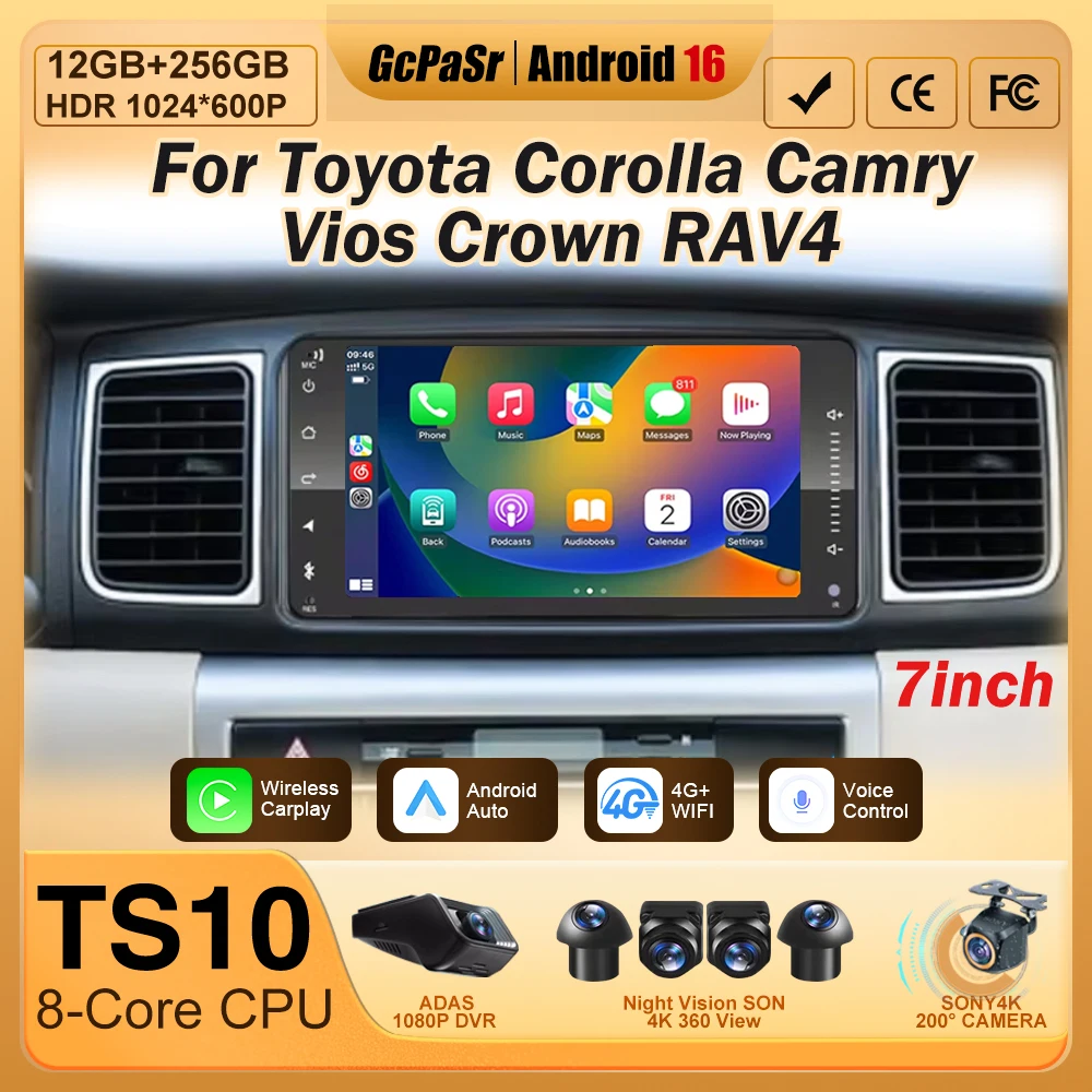 

7inch For Toyota Corolla Camry Vios Crown RAV4 Android Auto Radio GPS Multimedia Car Video Player Navigation 2din DVD Universal