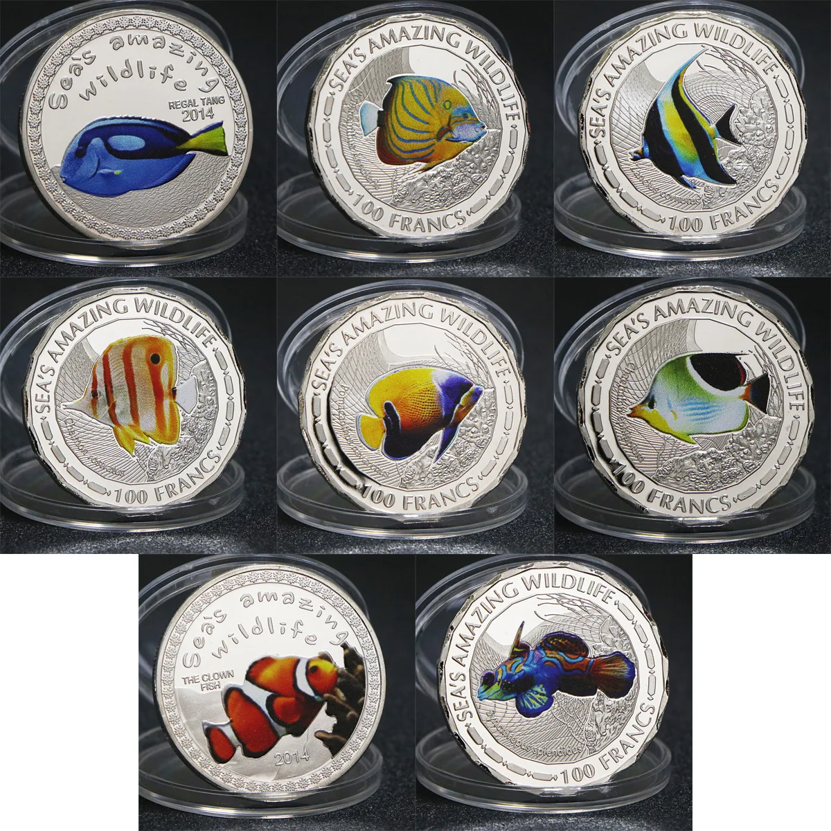 8 Colorful Silver Plated Wildlife Africa Fish Lion Commemorative Coins Collectibles for Collection Gifts Business Beautiful