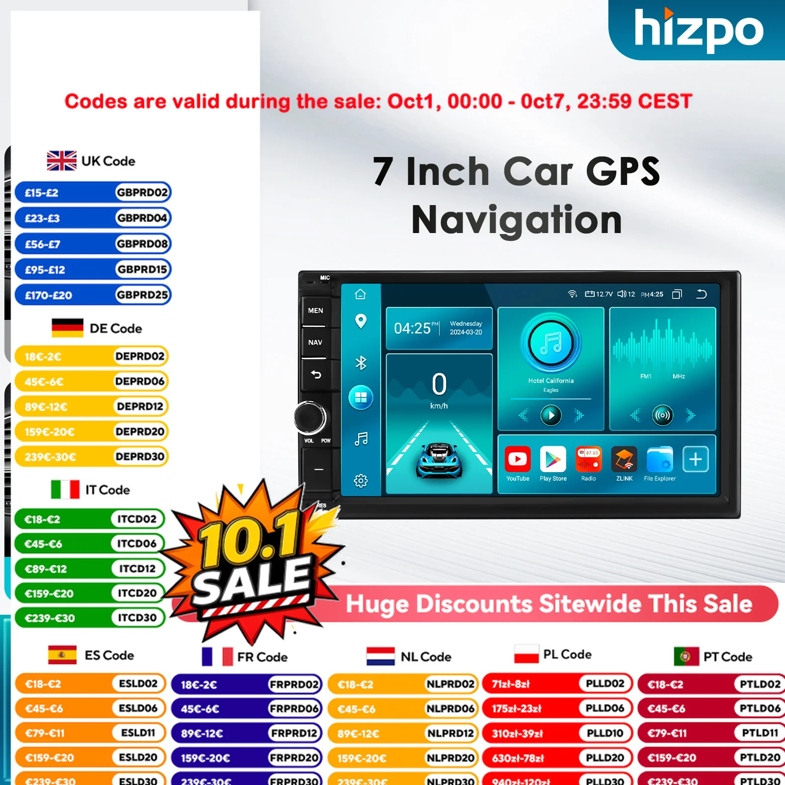 Hizpo 8Core DSP Car Multimedia Player for Universal Stereo Multimedia Player Navigation Head Unit RDS WiFi AI Intelligent System