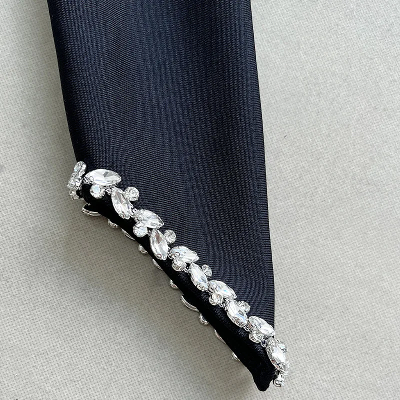 Brillant cristal moulante longue robe de pansement noir rouge femmes à manches longues robes élégante soirée Cocktail tenue Vestido