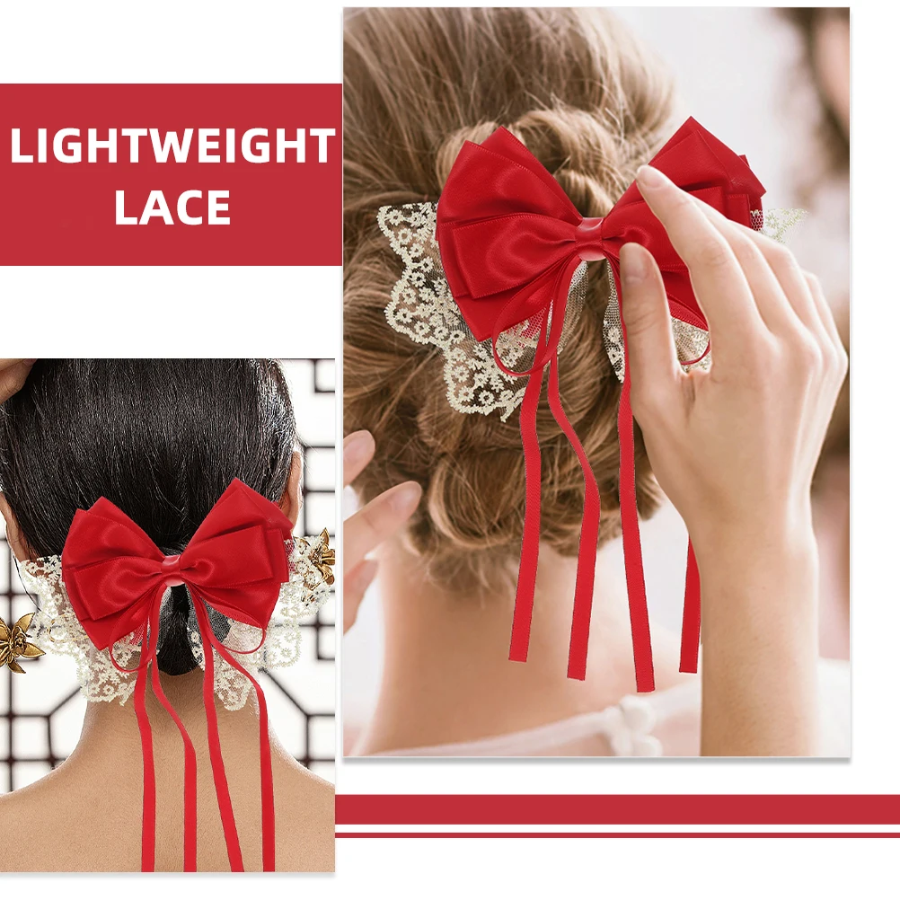 

2 Pcs Bow Hairpin Cute Clips Elegant Headwear Lace Decorative Ribbon Clip On Ribbon Hair Clips Women Barrette Hair Accessories