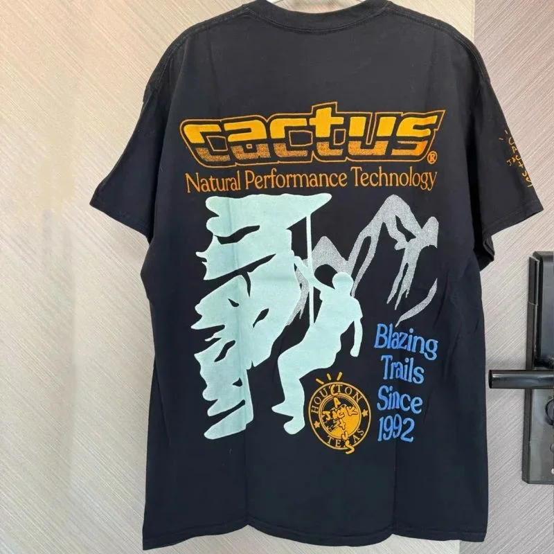 

Летняя дышащая хлопковая футболка с принтом Cactus Jack, изображением следов, портретов, силуэтов и букв, с коротким рукавом, для мужчин и женщин