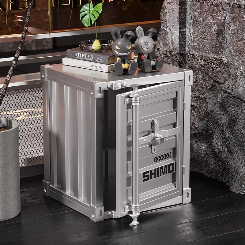 Industrial Style Metal Container Storage Cabinet for Bedroom Coffee Shop Bedside Table with Window Decor Exhibit Furniture