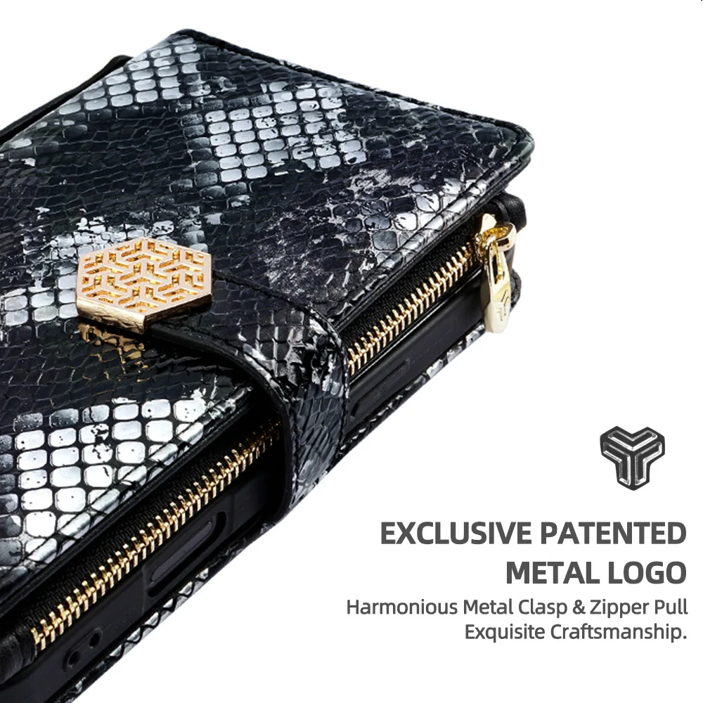 

Metal Shoulder Strap Wallet Phone Case for iPhone 11 12 14 13 15 16 17 Pro Max Plus Lady Leather Card Slots Pocket Lanyard Cover