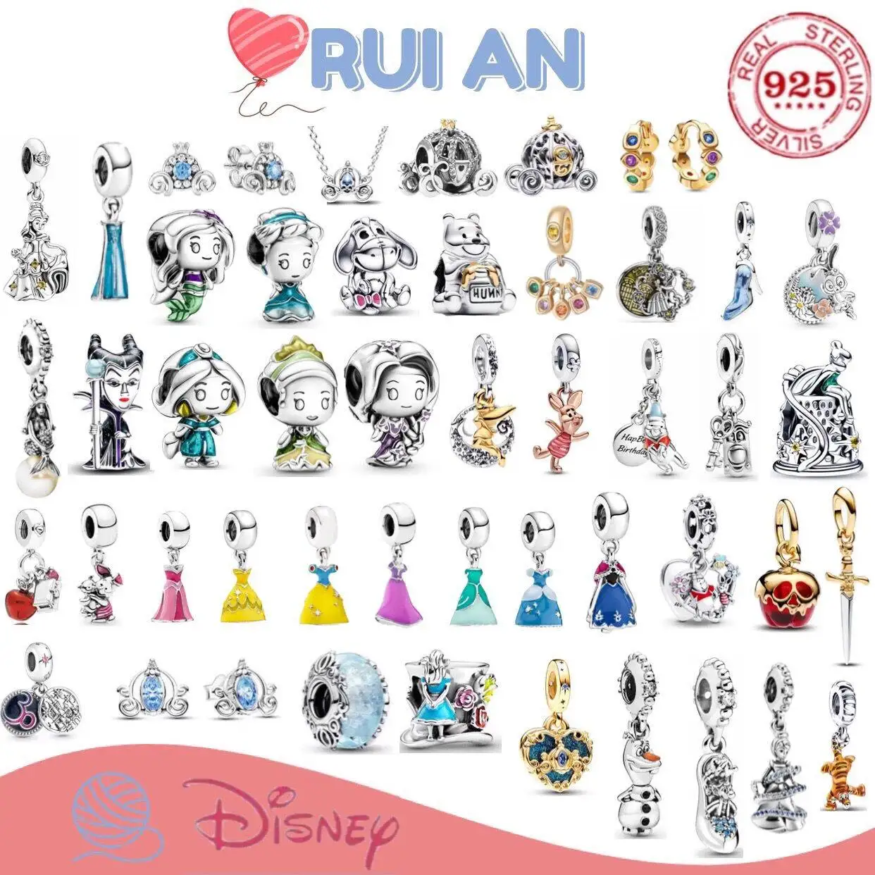 Disney – série princesse en argent sterling 925%, à la mode, Winnie l'ourson, Tiggo, perle, bijoux fins pour femmes, cadeau d'anniversaire