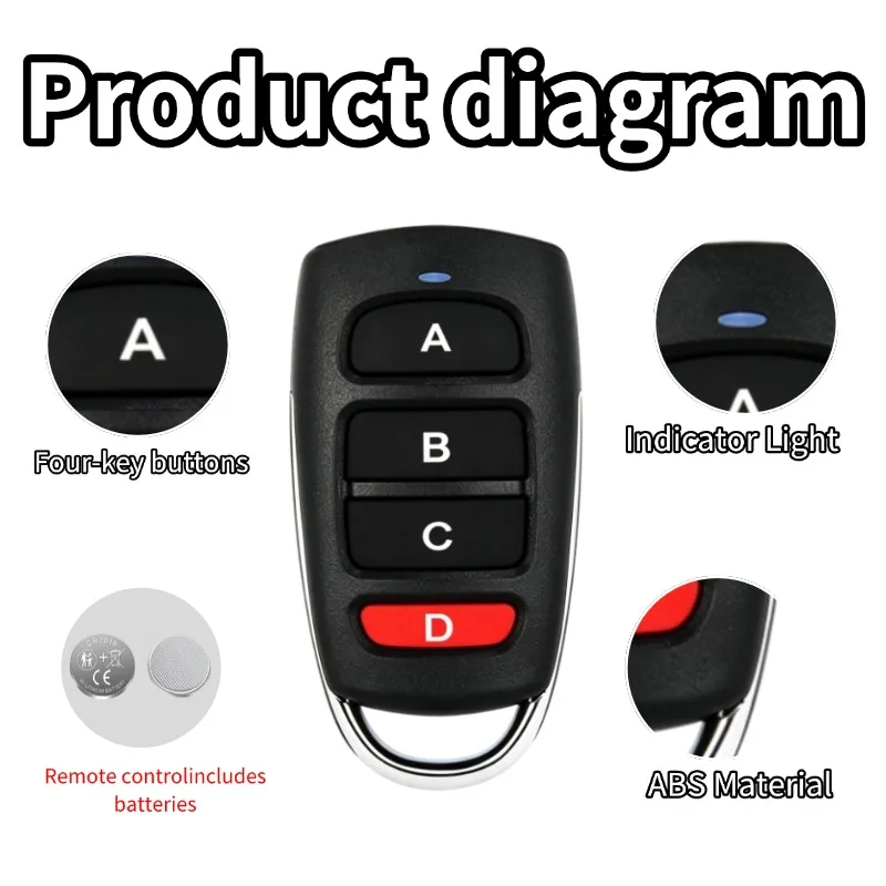 433Mhz Universal Wireless 4-key Remote Control Light Switch DC12V 24V 4CH RF Relay Receiver for Light/Garage Door/LED DIY