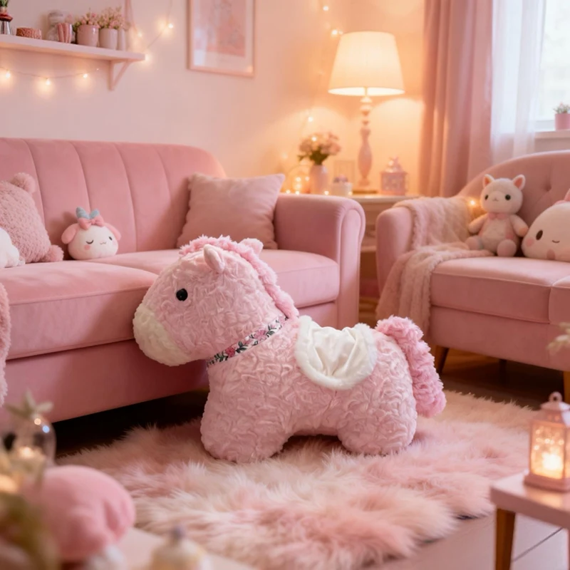 وسادة على شكل حصان وردي بطول 55 سم، دمية محشوة للعناق، ألعاب حيوانات لطيفة، وسادة للعناق والرمي للفتيات، ديكور منزلي للأريكة