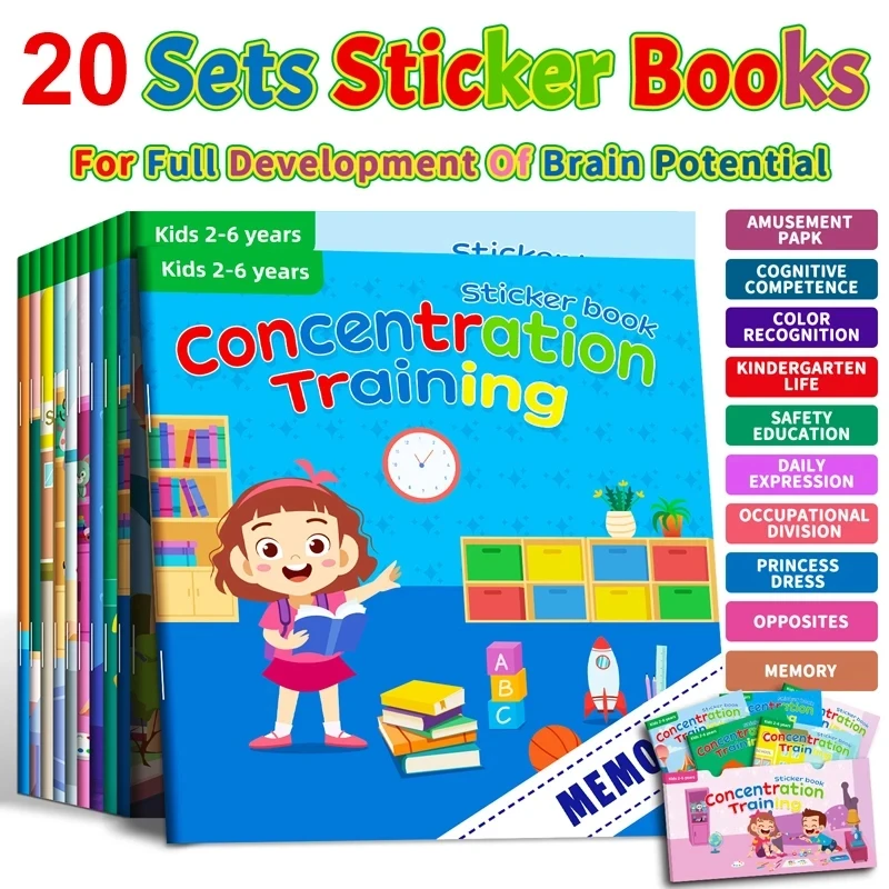 Montessori Toys Cartoon Sticker Books Focus on Potential Development Education Sticker Toys for Children 3-6Y