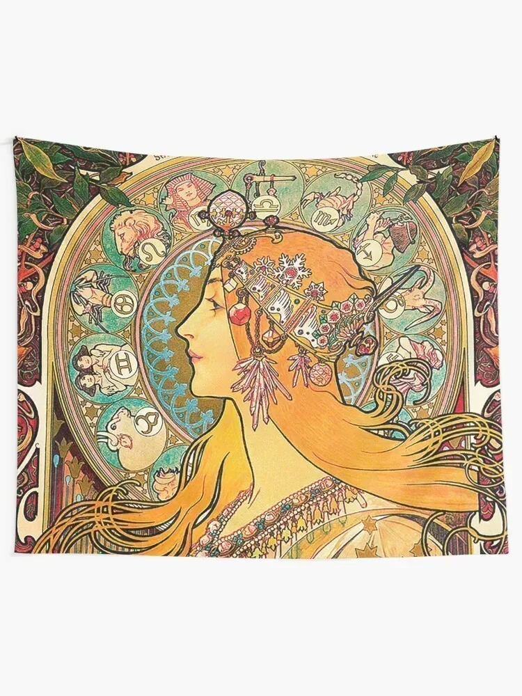 HD. Zodiac (Original version), by Alphonse Mucha (1896) HIGH DEFINITION Tapestry Decoration Room Tapestry