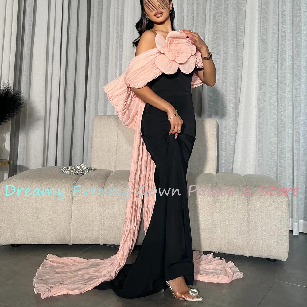 Customized Graceful Jersey Straight Off the Shoulder 3D Flowers Evening Dress High Quality Floor Length vestidos para mujer