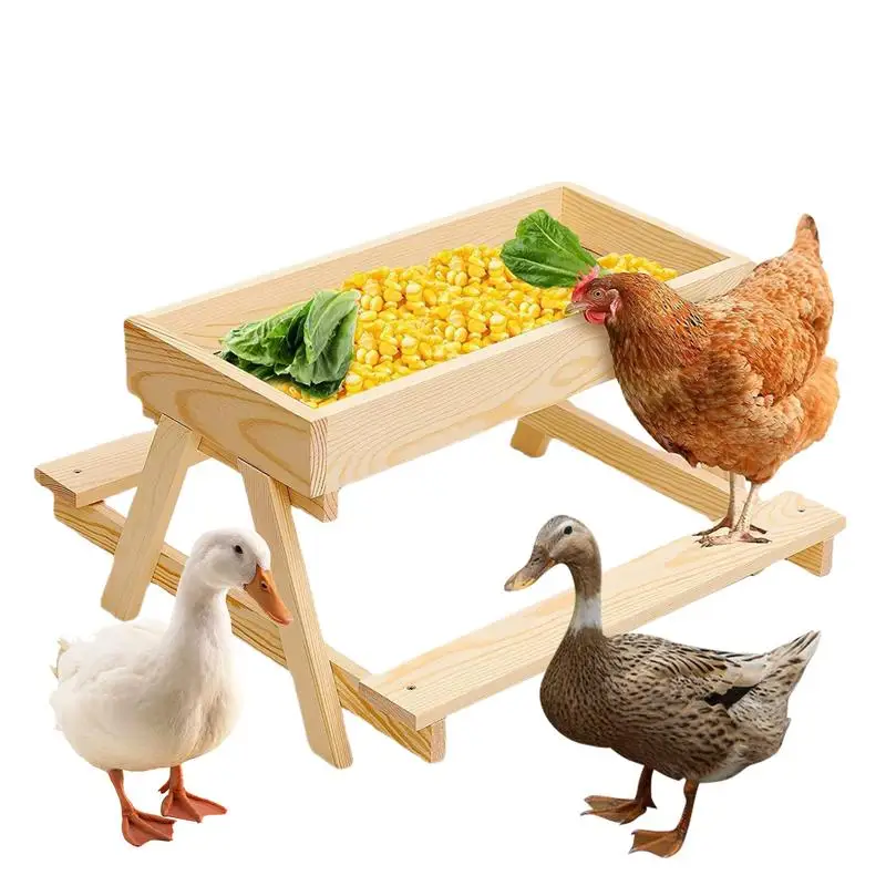 

Chicken Picnic Table Feeder Large Capacity Chicken Feeder Wooden Supplies Stand For Backyard Outdoor Use Keep Food Fresh Dry