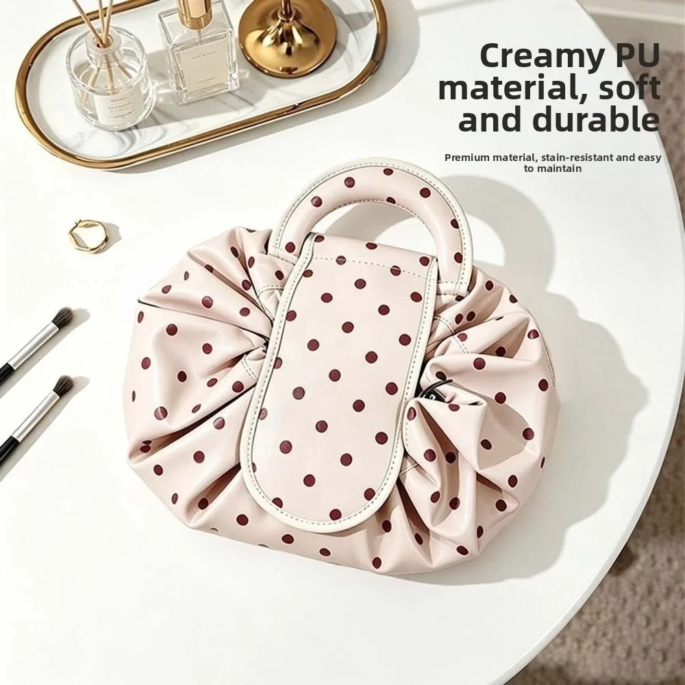 Waterproof Drawstring Makeup Pouch Portable Washable Lazy Travel Organizer Foldable Lightweight Polka Dot Cosmetic Bag Travel