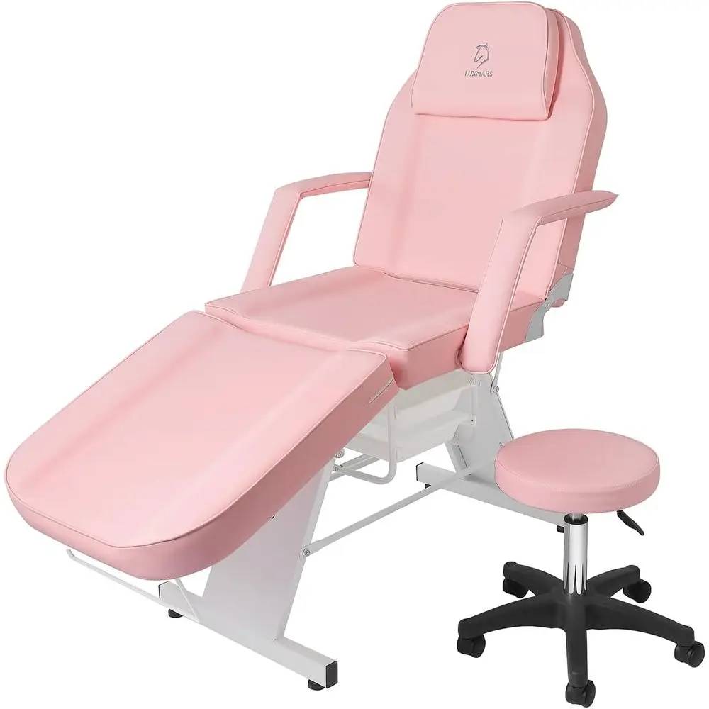 

73 Tattoo Chair, Adjustable 3-Section Massage Table with Stool, Multipurpose Beauty Beds and Equipment for Estheticians, Tattoo