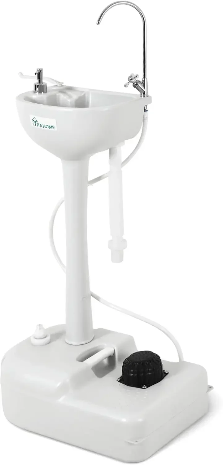

AFor Upgrated Portable Sink Camping Hand Washing Station with 17 L Wash Basin Stand, Rolling Wheels, Soap Dispenser, Towel H