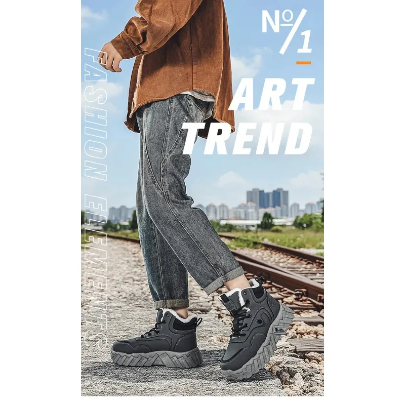 Męskie buty 2025 zimowe nowe ocieplane aksamitem ciepłe bawełniane buty na platformie wysokie buty robocze outdoorowe wodoodporne antypoślizgowe śniegowce męskie