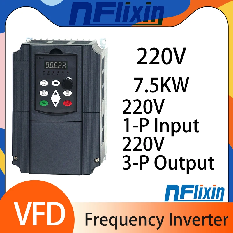 220V VFD Variable Frequency Drive Vector Control Converter Inverter 1.5/2.2/4/5.5/7.5KW Motor Speed Controller