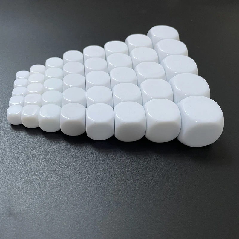 Smooth white dice 50pcs 10/12/14/16/18/20/22/25/30MM acrylic rounded dice used to write blank hexahedrons with a big head pen