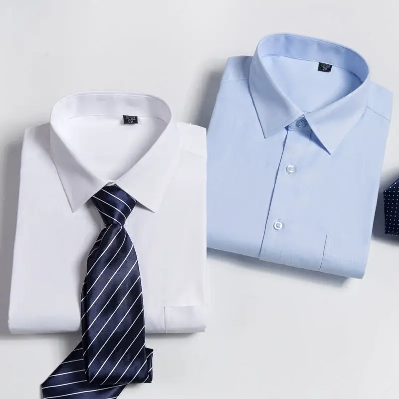 Men's Short Sleeved Dress Shirt Summer White Black Blue Pink Classic Solid Chemise Homme Male Business Casual Shirts KOACUS