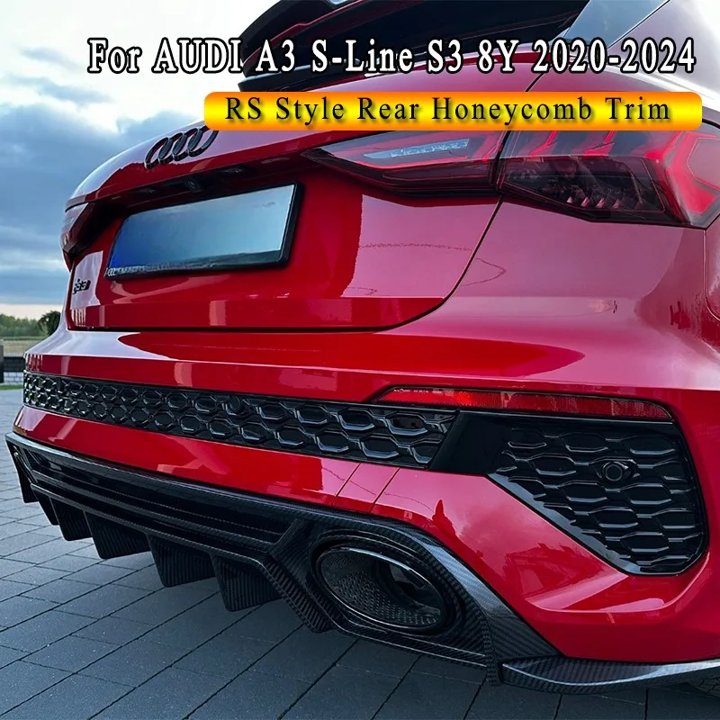 

Для AUDI A3 S-Line S3 8Y Sportback 2020-2024 RS3 стиль автомобильный задний бампер сотовая декоративная полоса спойлер задний бампер спойлер