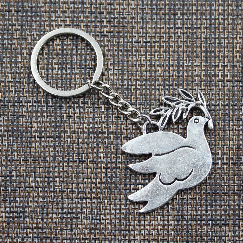 New Keychain 38x56mm Peace Dove With Olive Pendants DIY Men Car Key Chain Ring Holder Keyring Souvenir Jewelry Gift