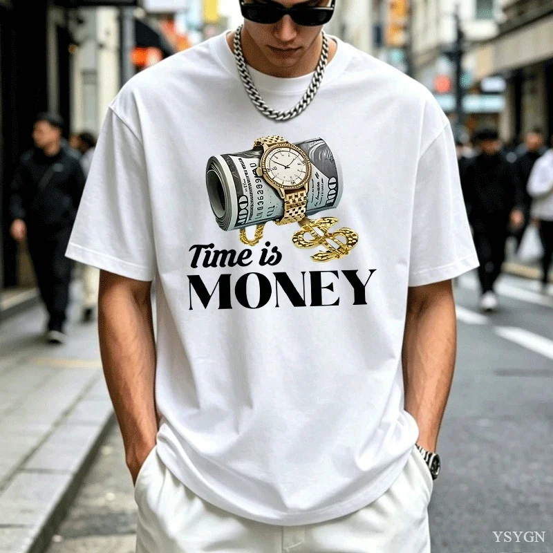 Mens T Shirt With Watch And Chain 180G Pure Single Sided Neck Short Sleeve T Shirt Gift For Mother Everyday T Shirt Urban Style