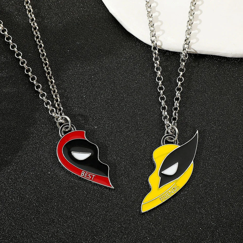 2 uds. Collar de la película Marvel Deadpool & Wolverine, conjunto de mejores amigos, collar con colgante a juego de corazón dividido para Fans,