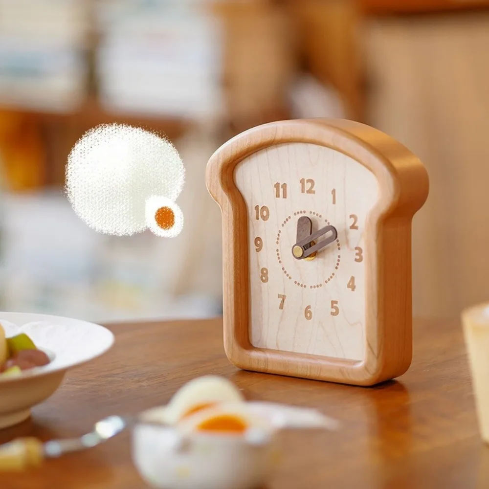 

Solid Wood Wall Clock Bread Shaped Ornament Living Room Cute and Creative Clocks Figurines and Miniatures Home Decoration