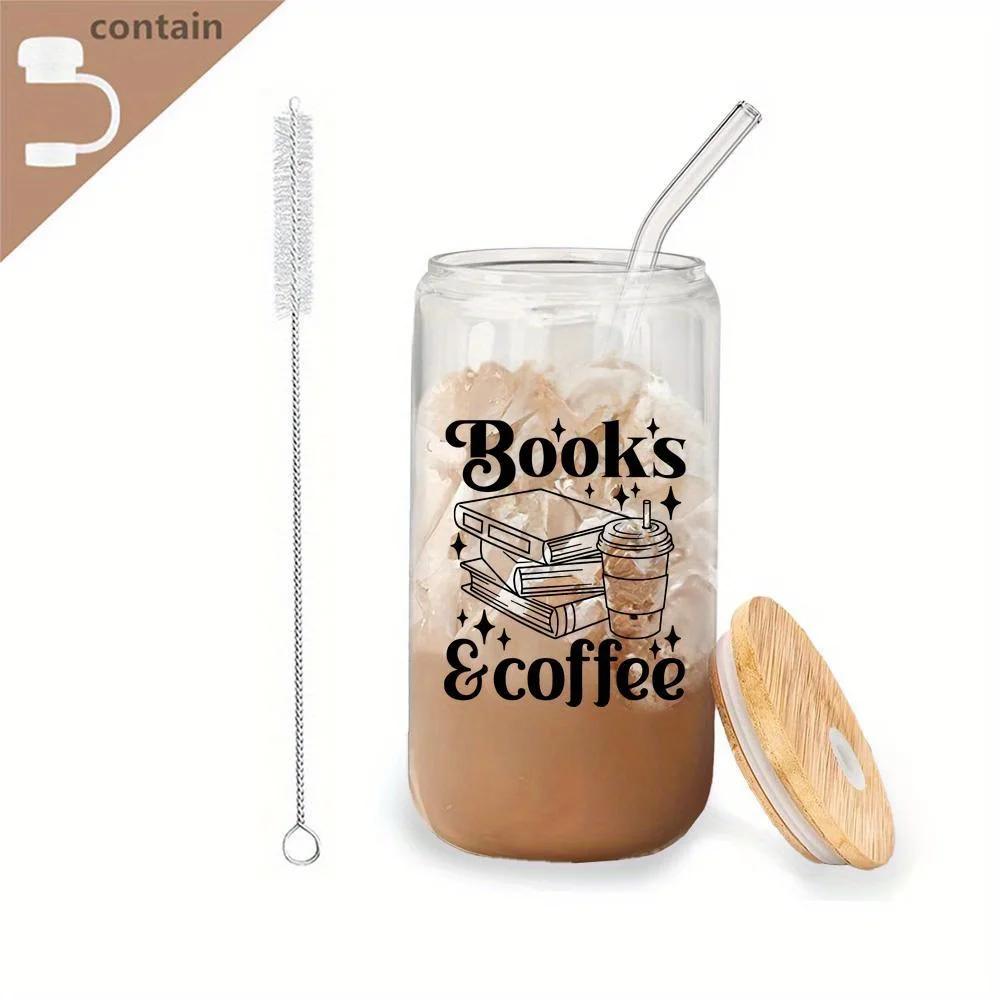 

"Books & Coffee" Glass Tumbler - Perfect reading-themed mug for book lovers & coffee breaks.