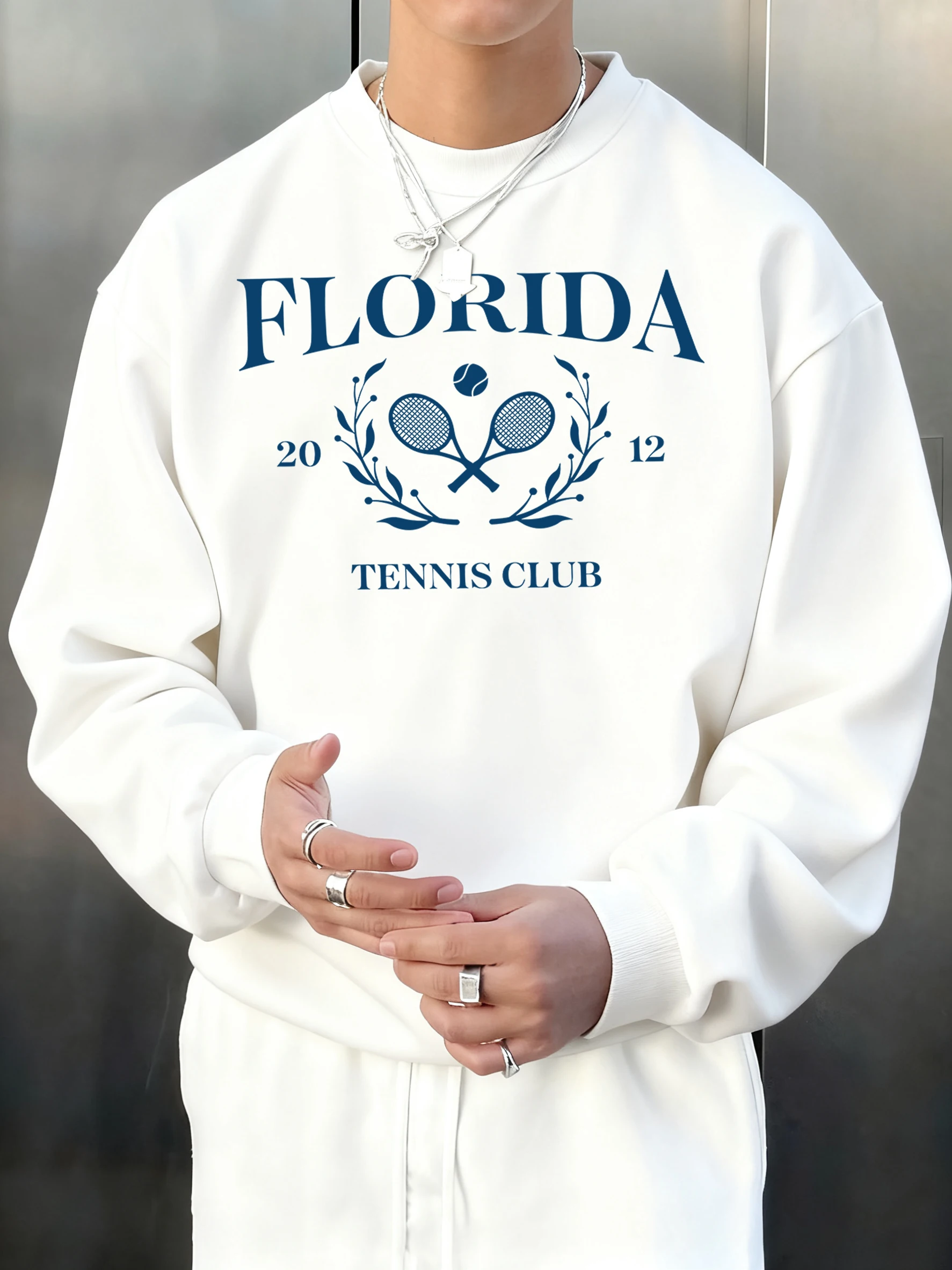

Florida Tennis Club 2012 Print Sweatshirt Men Hip Hop Street Clothes Loose Casual Crewneck Pullovers Fleece All-Match Streetwear