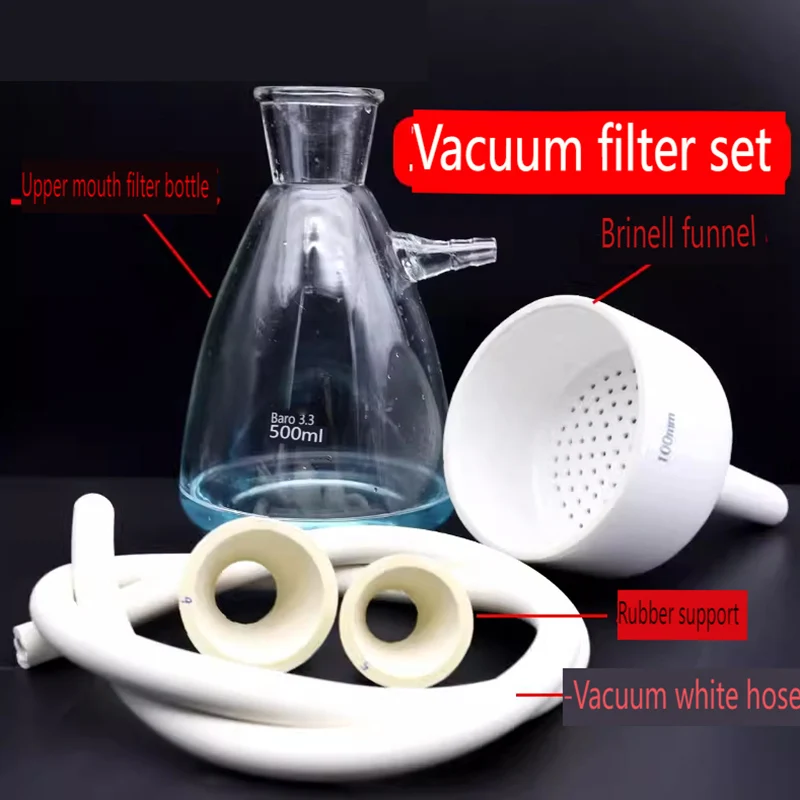 500ml suction filter bottle + 100mm Buchner funnel + hole plug + hose, filter Buchner funnel kit thick-walled glass flask labora