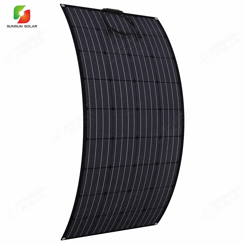 SUNSUN High Efficiency Roof Etfe Monocrystalline Cell Semi Flexible Solar Panel Factory Pv Panel 180w 18v 1000V DC(IEC)/600V DC