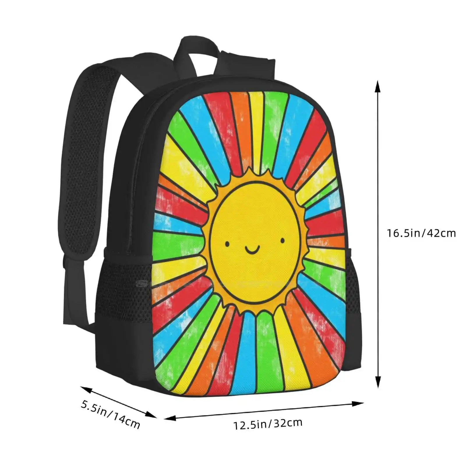 Mochila escolar con diseño de patrón de moda, bolsa de viaje para ordenador portátil, bolsa de radiador de positividad, cita Kawaii Sunshine Rainbow