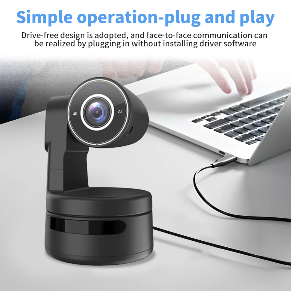 4K PTZ Webcam 4X Digital Zoom Auto Track Focus Camera AI Function with Mics for Online Meet Living Stream Youtube Video Camera