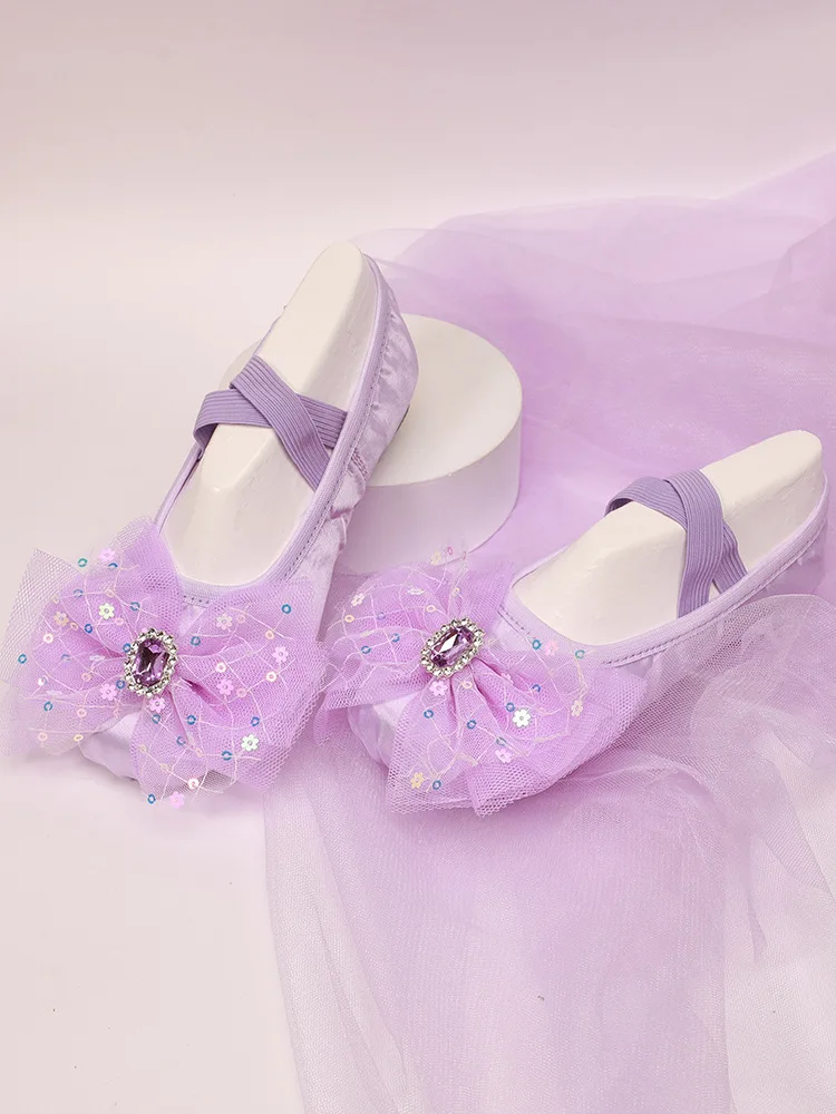 Princess Ballet Dance Soft Cat Claw Shoes Water Diamond Bowknot Mesh Dance Shoes Girl Shoe for Dancing Children\'s Ballet Sneaker