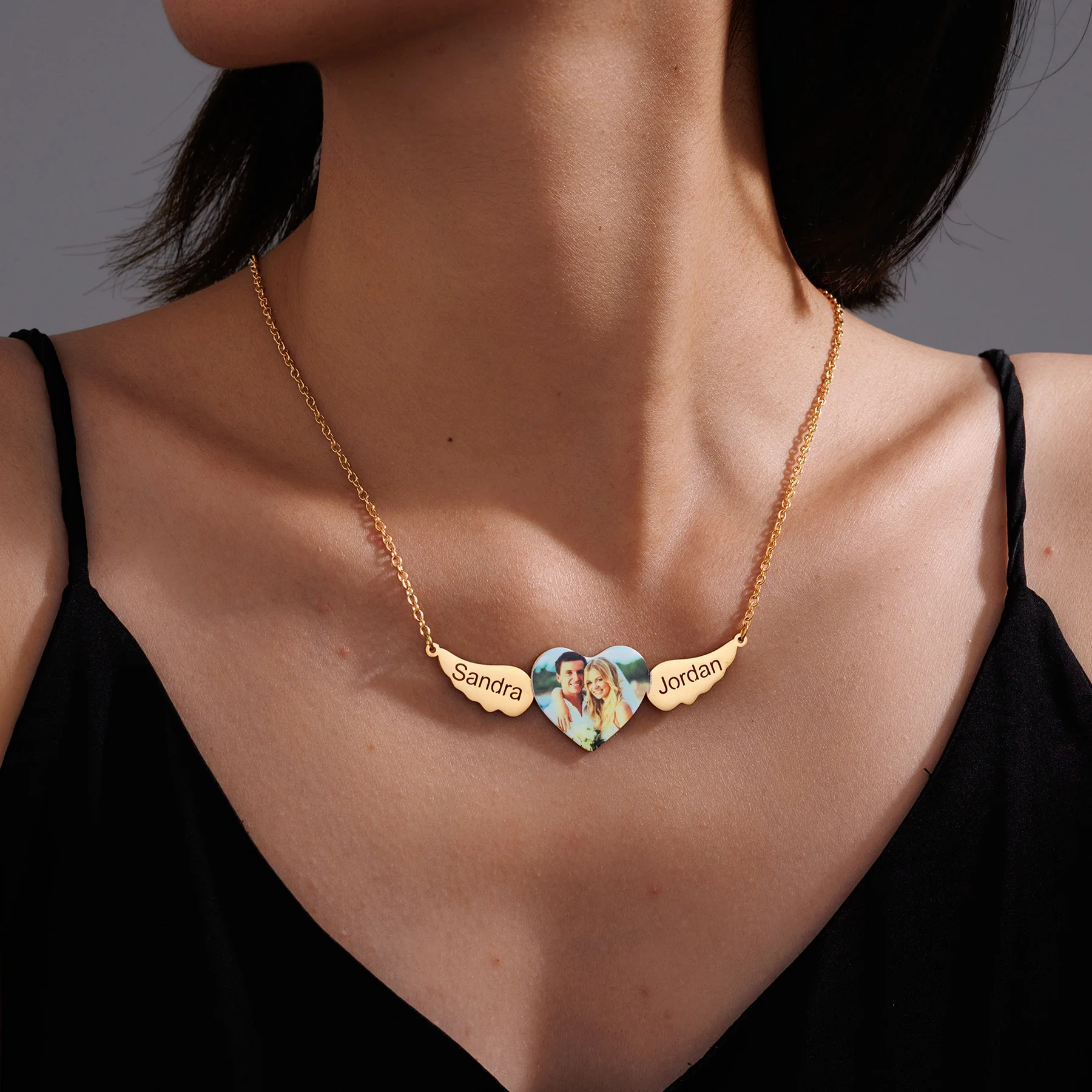 Personalized Custom Colored Picture Name Necklace Women Stainless Steel UV Printing Colorful Photo Heart Pendant Jewelry Gift