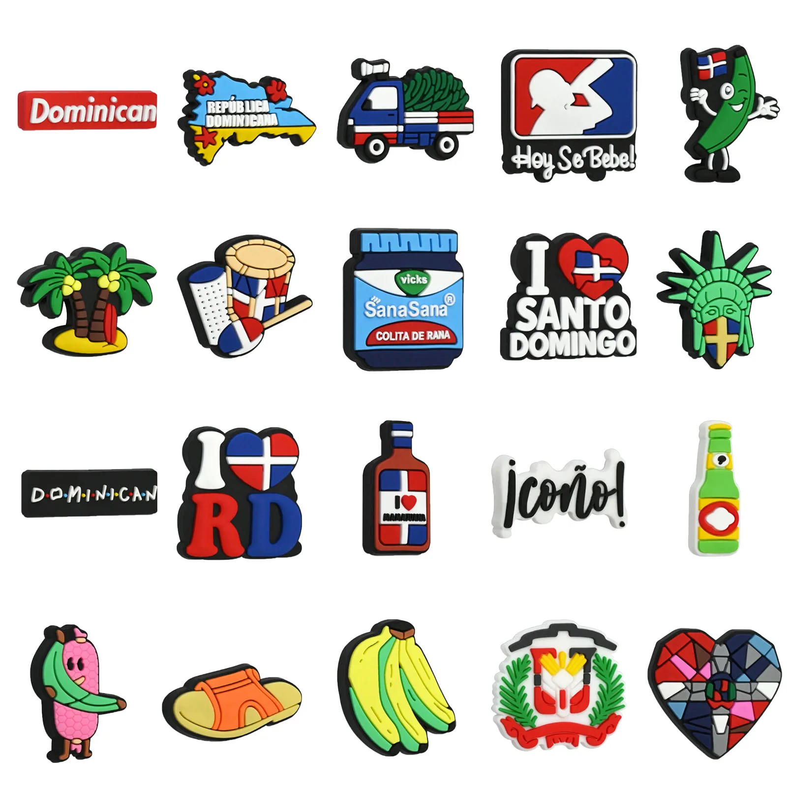 20Pcs Dominican Series Shoe Charms for Bubble Slides Sandals, PVC Shoe Decorations Accessories For Christmas Birthday Gift Part