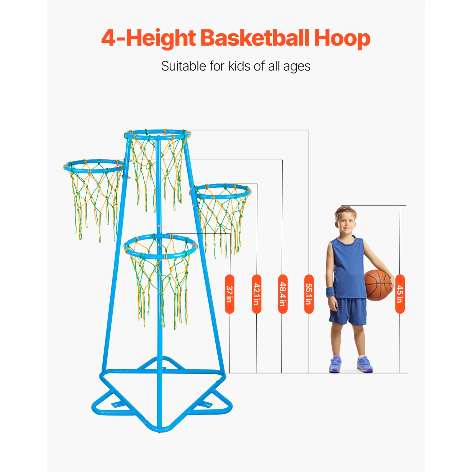 SucceBuy Soporte de aro de baloncesto para niños de 4 aros con alturas ajustables y 3 bolas para niños y niñas, juguetes deportivos de baloncesto para interiores y exteriores