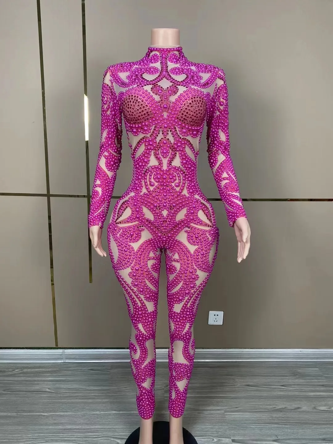 

High Quality Hot Diamond Sexy Bag Buttocks Rose Red Jumpsuit Pants2024 New Fashion Custom Clothing