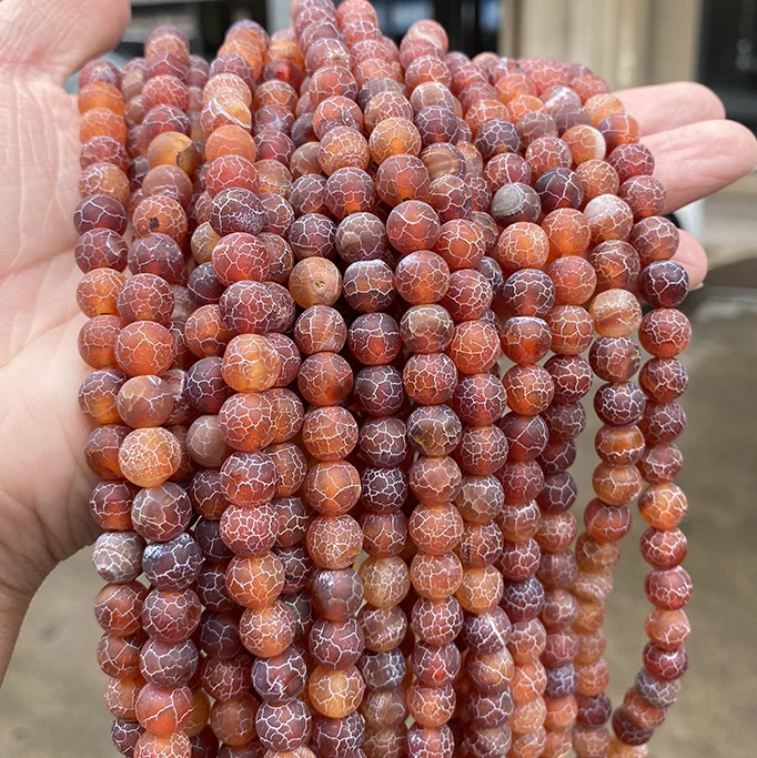 4 6 8 10mm Natural Red Weather Cracked Agates Stone Beads Round Loose Spacer Beads For Jewelry Making DIY Bracelet Necklace